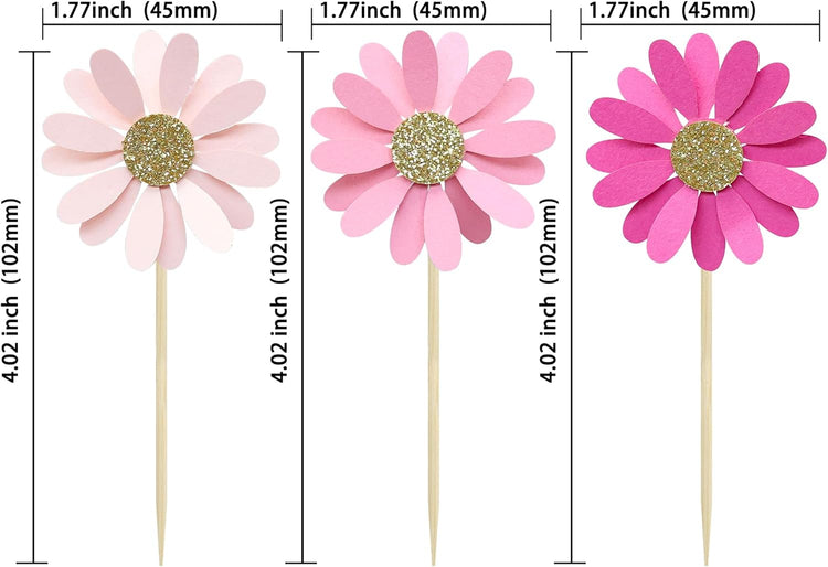 24Pcs Daisy Cupcake Toppers Flower Cake Topper Decorations Daisy Cake Decorations Chrysanthemum Cupcake Toppers Spring Daisy Flower Cake Picks for Birthday Wedding Supplies Rose Red Pink