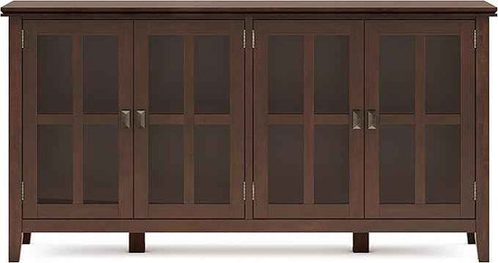 SIMPLIHOME Artisan SOLID WOOD 66 Inch Wide Contemporary Wide 4 Door Storage Cabinet in Russet Brown, For the Living Room, Entryway and Family Room