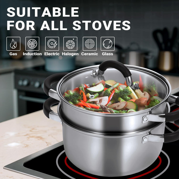 3.2QT Stainless Steel Steamer for Cooking with Lid & Steamer Basket