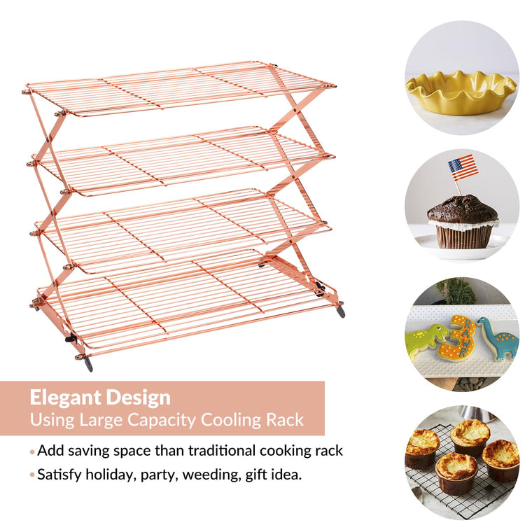 2/3/4-Tier Collapsible Cooling Rack with Adjustable 3 Setting Design Stackable Cooling Roasting Cooking for Cookies Baking - Copper Cooking Utensils