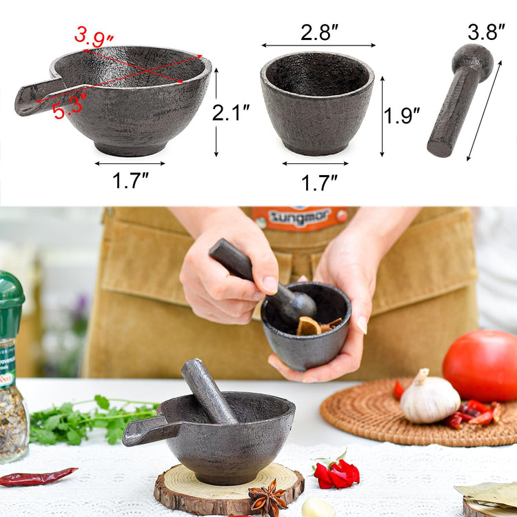 Cast Iron 3.9 Inches Mortar with Pour Spout and 3.9 Inches Pestle