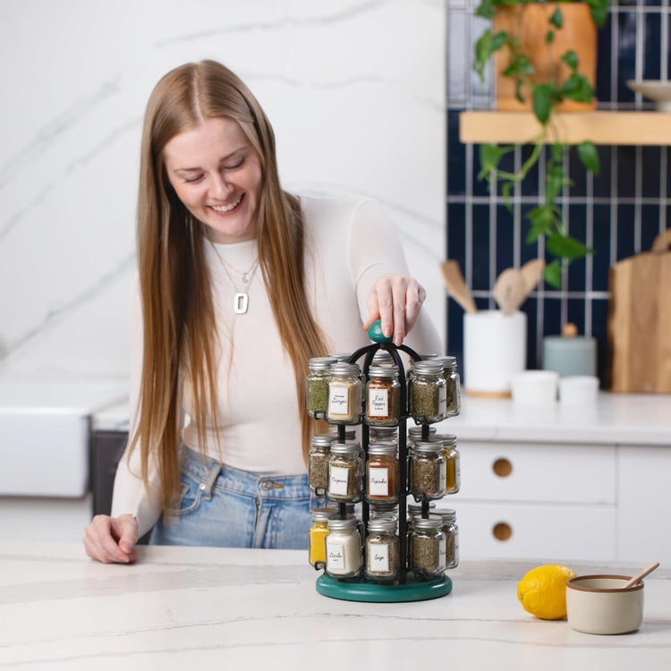 Adrinova 24 Jar Rotating Spice Rack with Spices Included & 5