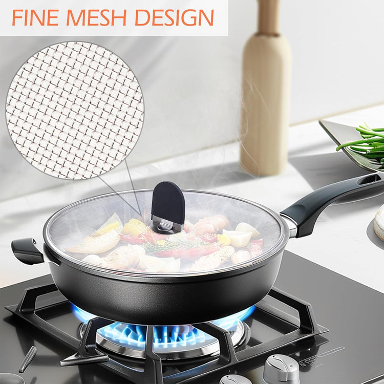 Snowyee Grease Splatter Guard, 3PCS Splatter Screen with Silicone Heat Resistant Handle and Stainless Steel Fine Mesh Design for Safe Indoor and Outdoor Cooking (13/11.5/10 inch and 33/29/25cm)