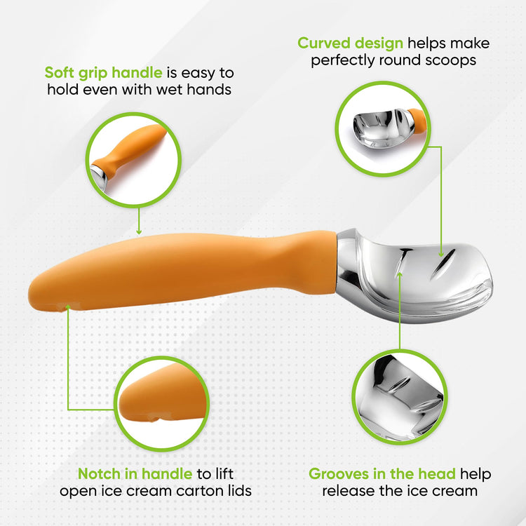 Heavy Duty Metal Ice Cream Scoop with Soft Grip Handle