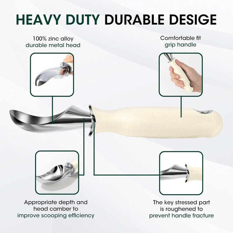 Beneno Heavy Duty Ice Cream Scoop - Upgraded Anti-Fracture Design, Comfortable Grip Long Handle, Effortless Scooping & Dishwasher Safe, Cream