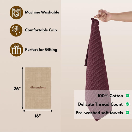 Native Fab Cotton Kitchen Towel with Hanging Loop 16x26 inches, 12-Pack, Waffle Weave Kitchen Towels for Cleaning Drying, Washcloths Soft & Absorbent Cloth Rags, Bar Towel, Dish Cloth, Burgundy Wine - Nestoria