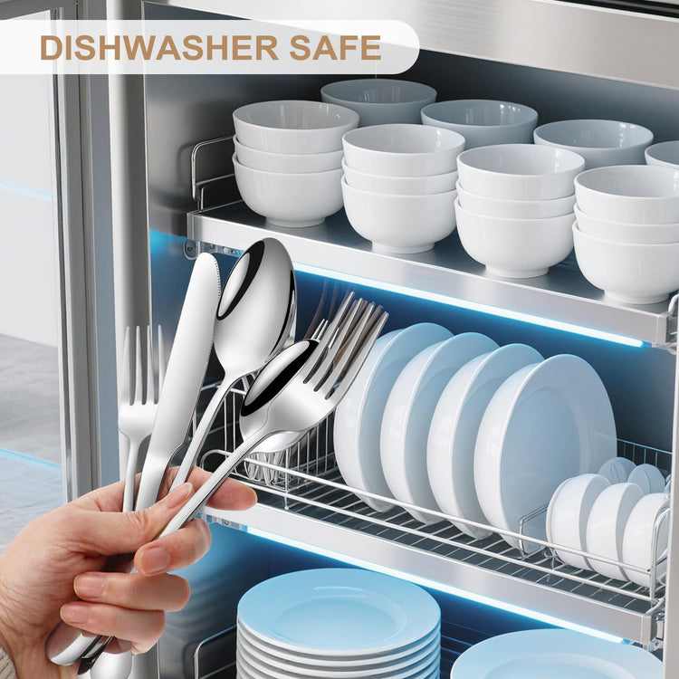 Silverware Set 50 Piece Stainless Steel Flatware Set Silverware Utensils for 10 People Includes Forks Knives Spoons & Salad Forks Dishwasher Safe for Home Restaurant or Outdoor Use (50 Count)