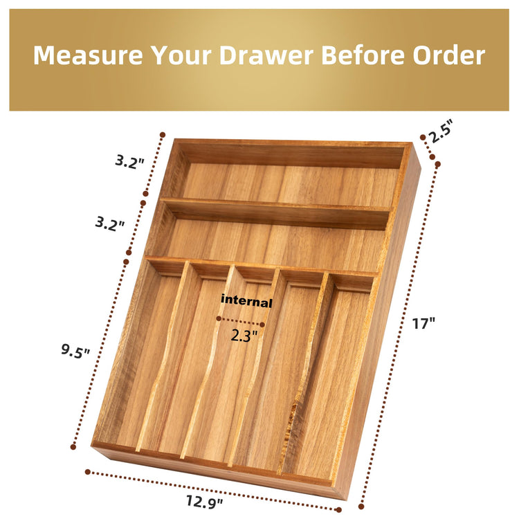 Silverware Organizer Kitchen Drawer Organizer Utensil Organizer Acacia Silverware Holder Cutlery Organizer in Drawer Flatware Organizer Tray