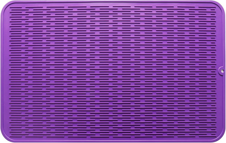 Silicone Dish Drying Mat for Multiple Usage,Easy clean,Eco-friendly,Heat-resistant Silicone Mat for Kitchen Counter or Sink,Refrigerator or Drawer Liner Purple 3XL 28 inches x 18 inches