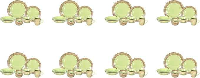 48 Piece Dinnerware Set, Ceramic Plates and Bowls Sets for 8, Microwave and Dishwasher Safe, Handcrafted Tree Bark Series Dish Set, Oak Forest/Dark Green