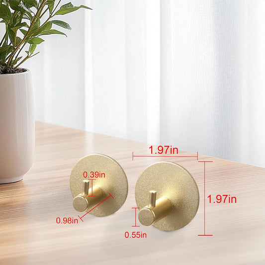 Aluminum Wall Hooks, No Drill Damage-Free Adhesive Hook, Product for Hanging Heavy Duty for Bathroom Kitchen Home (Single Round Gold Hook, 4)
