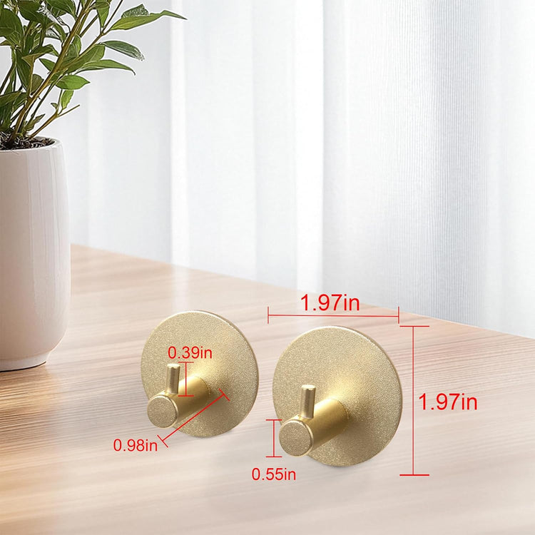 Aluminum Wall Hooks, No Drill Damage-Free Adhesive Hook, Product for Hanging Heavy Duty for Bathroom Kitchen Home (Single Round Gold Hook, 4)