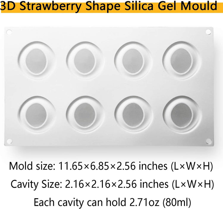 OCPO KITCHEN Strawberry Silicone Mold for Baking Mousse Cake, Fruit French Dessert, Pastry, Chocolate, Ice Cream Mould, Cake Decoration Mold, 3D Strawberry Shape (8-Cavity)