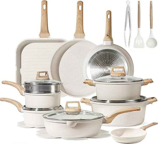 CAROTE Pots and Pans Set Nonstick, Cookware Set Induction Kitchen Cooking Set 26cs w/Frying Pans & Saucepans& Grill Pan