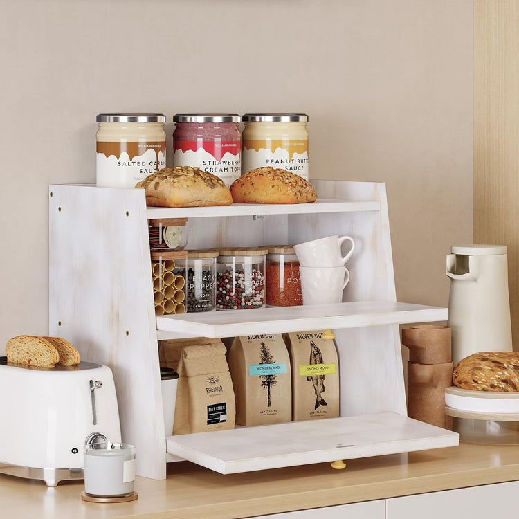 Vintage Double Layer Bread Box for Kitchen Counter Bamboo Bread Storage Container Large Capacity Bread Storage Bin
