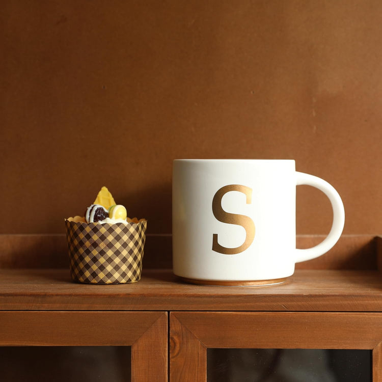 COLLECTIVE HOME - Monogram Ceramic Mugs, 15 oz Golden Initial Coffee Cups, Elegant Alphabet Tea Mugs, Elegant Personalized Mug with Gift Box, Unique Mug with Double Side Capital Letter (S)