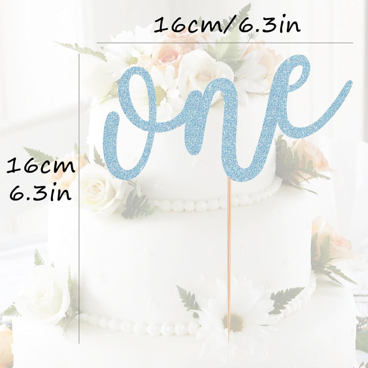 First Birthday Cake Topper - Light Blue Glitter One Cake Decorating Supplies for Girls and Boys, Perfect for Baby Shower/Gender Revealing Party Photo Booth Props