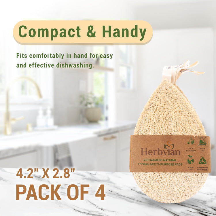Natural Loofah Kitchen Scrubbing Pads (4 Count)