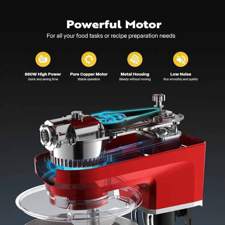 VIVOHOME 6 in 1 Multifunctional Stand Mixer with 8.5 Quart Stainless Steel Bowl, 660W 10 Speed Tilt-Head Meat Grinder, Juice Blender, Vegetable Slicer, Pasta and Cookie Maker, Red