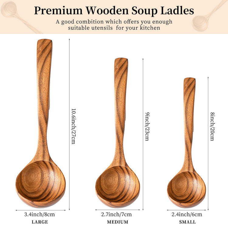 3 Size Wooden Soup Ladles Set (3 Count)