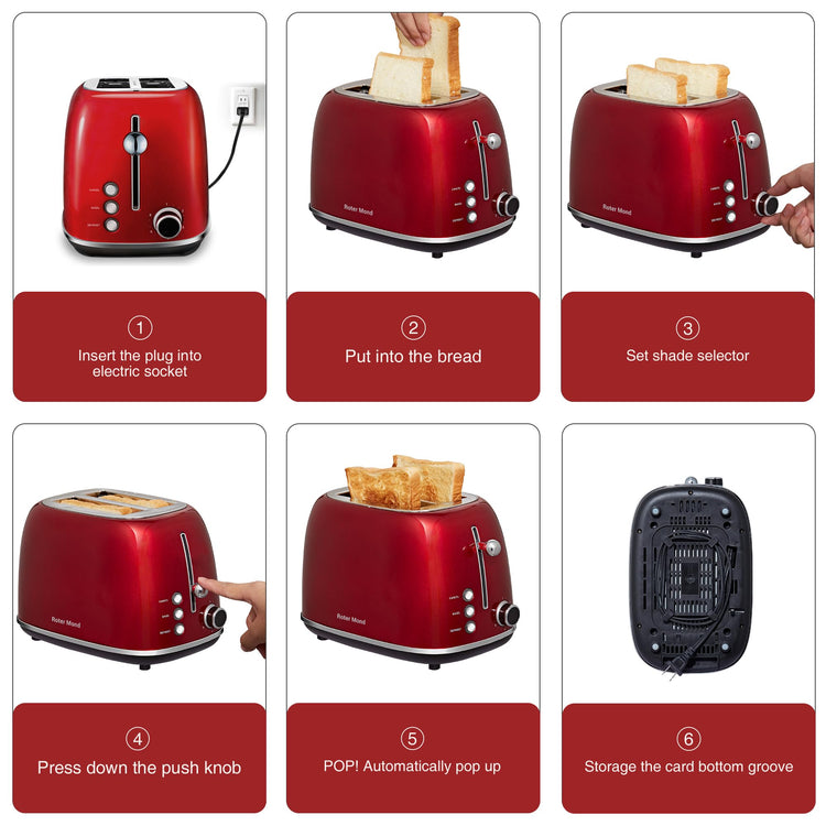 2 Slice Toaster Retro Stainless Steel with Bagel