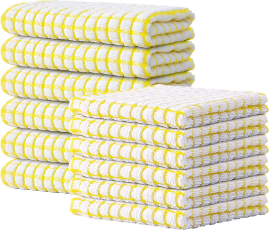 Kitinjoy Cotton 12 Pack Kitchen Towels and Dishcloths Sets, 16 x 25 Inch & 12 X 12 Inch Dish Towels Bulk, Super Soft and Absorbent Hand Towels for Kitchen Drying, Yellow - Nestoria