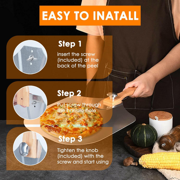 Pizza Peel 12 x 14 Inch, Aluminum Metal Pizza Paddle, Pizza Spatula with Foldable Wooden Handle, Easy Storage, Pizza Spatula Paddle, Pizza Oven Accessories, Pizza Cutter & Pizza Shovel Included