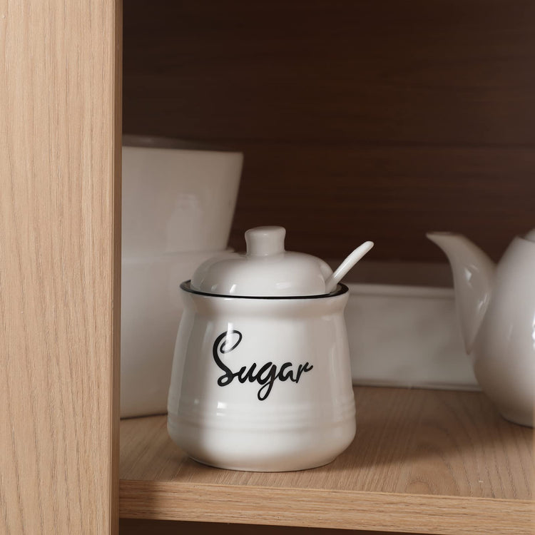 Farmhouse Porcelain Sugar Bowl with Lid and Spoon 12oz