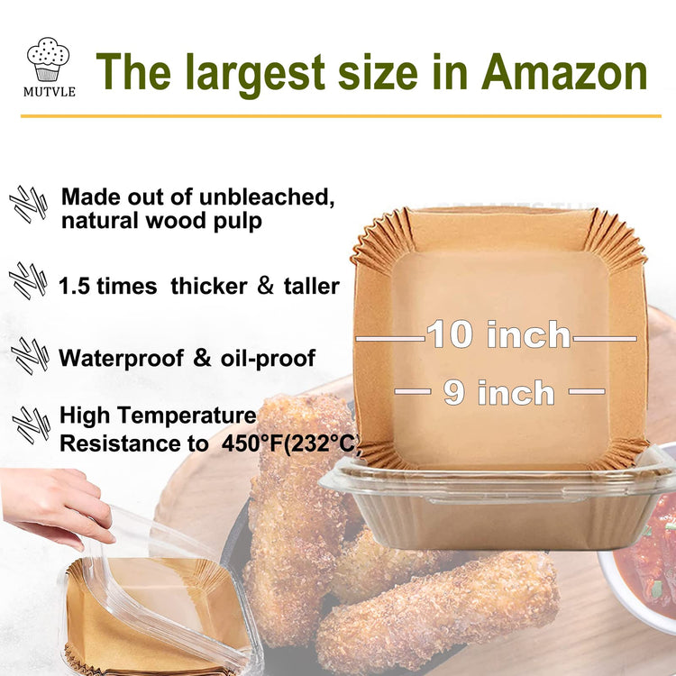 10 Inch Largest Square Air Fryer Liners Disposable for 8 (125 Count)