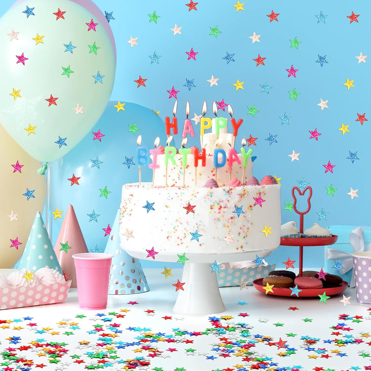 MARFOREVER Rainbow Star Confetti, Glitter Star Confetti Birthday Scatter Table Centerpiece Metallic Sequin Sprinkles Stars for Baby Shower Wedding Christmas Valentine Party Decorations