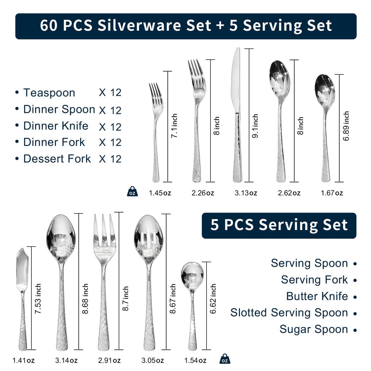 Silverware Set with Serving Utensils (65 Count)