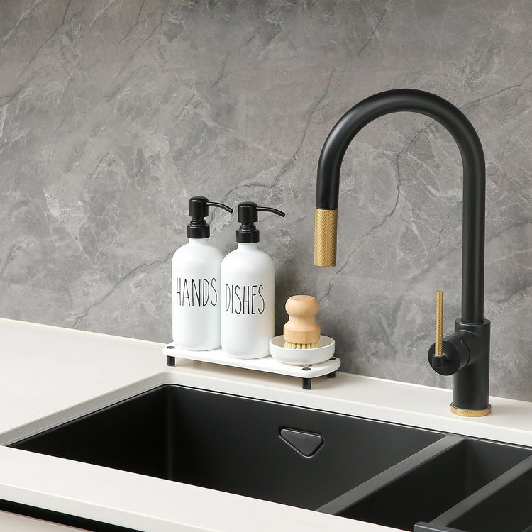 White Soap Dispenser Set Comes with Stainless Steel Pumps
