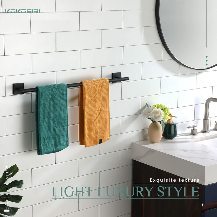 KOKOSIRI Towel Rails Bathroom Towel Bars Matte Black 24 Inch Bath Towel Holder for Cabinet Kitchen Wall, 2 Pack Stainless Steel B4005BK-L24-P2