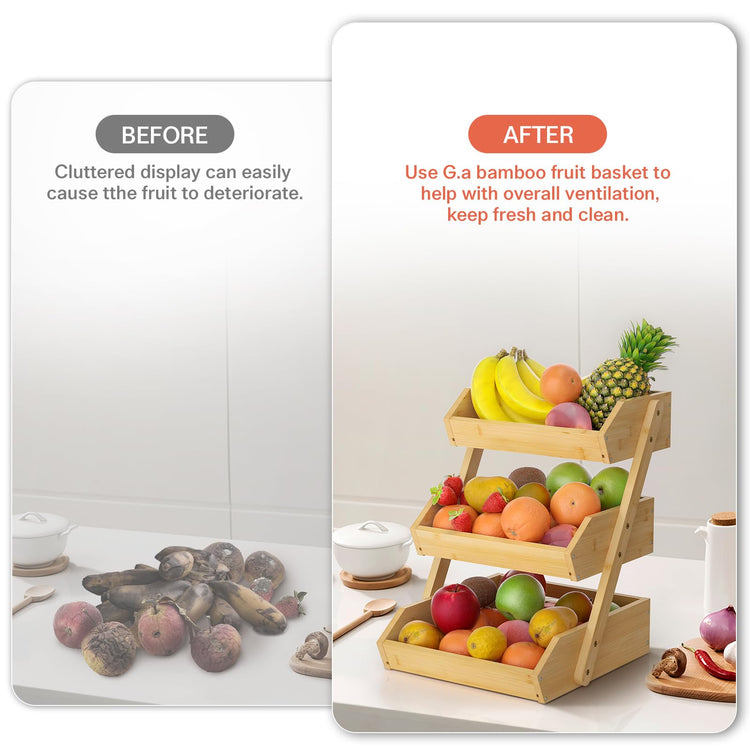 3 Tier Bamboo Fruit Basket for Kitchen Counter
