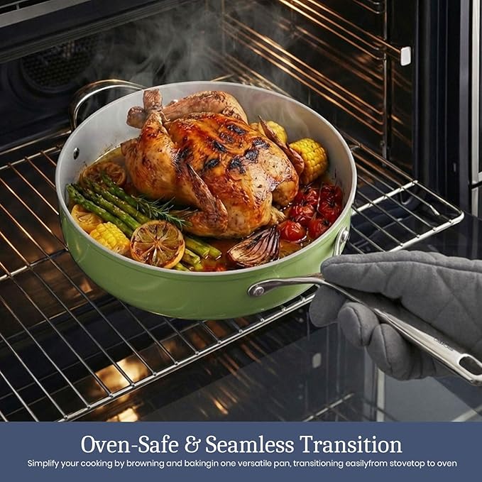 CookinCraze CookinCraze Ceramic Cookware Set, Pots and Pans Set Nonstick with Lid PFAS & PFOA Free, Induction Compatible Oven Safe Up to 500°F Even Heat Distribution, Olive Green