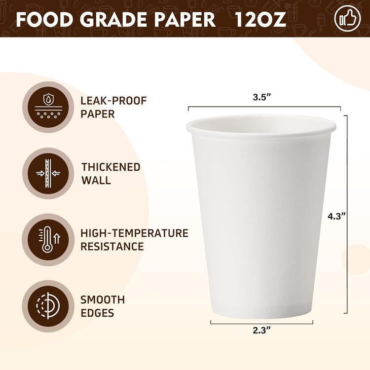 YEEHAW 12 oz 300 Pack Disposable Paper Coffee Cups, Bulk White Hot to Go Cups for Hot Coffee, Hot Liquid, Chocolate, Juice, Hot Beverage Drinkings, Ideal for Cafes, Bistros, Office and Family