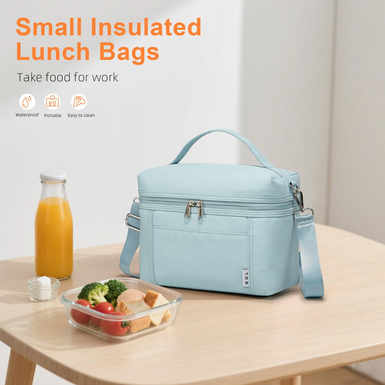 NOL Insulated Lunch Bags for Women Cooler Bag Lightweight Nylon Waterproof Lunch Box for Work Small Light Blue 4L