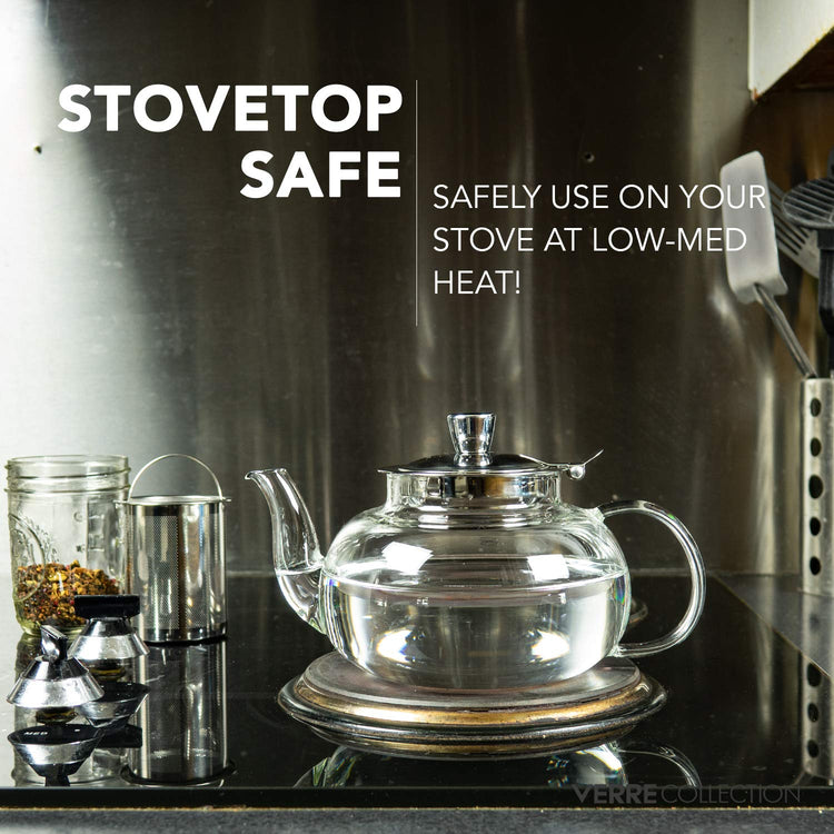 Glass Teapot Stovetop Compatible Kettle with Stainless Steel Removable Infuser