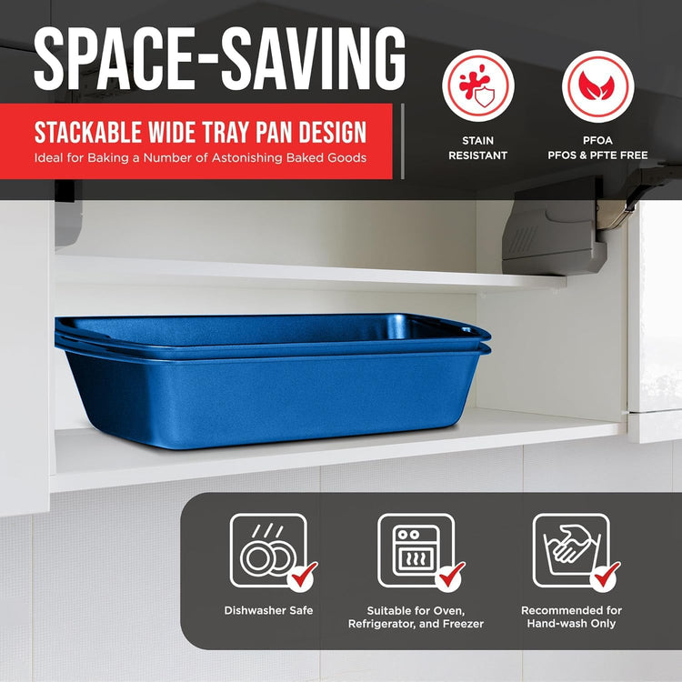 Nonstick Loaf Pan Set Pack of 2, 10.2" & 11" Large Baking Bread Pan, Oven Safe Up to 450°F, PFOA, PFOS, PTFE Free, Space Saving Stackable Design, Stain Resistant, Dishwasher Friendly, Blue Marble