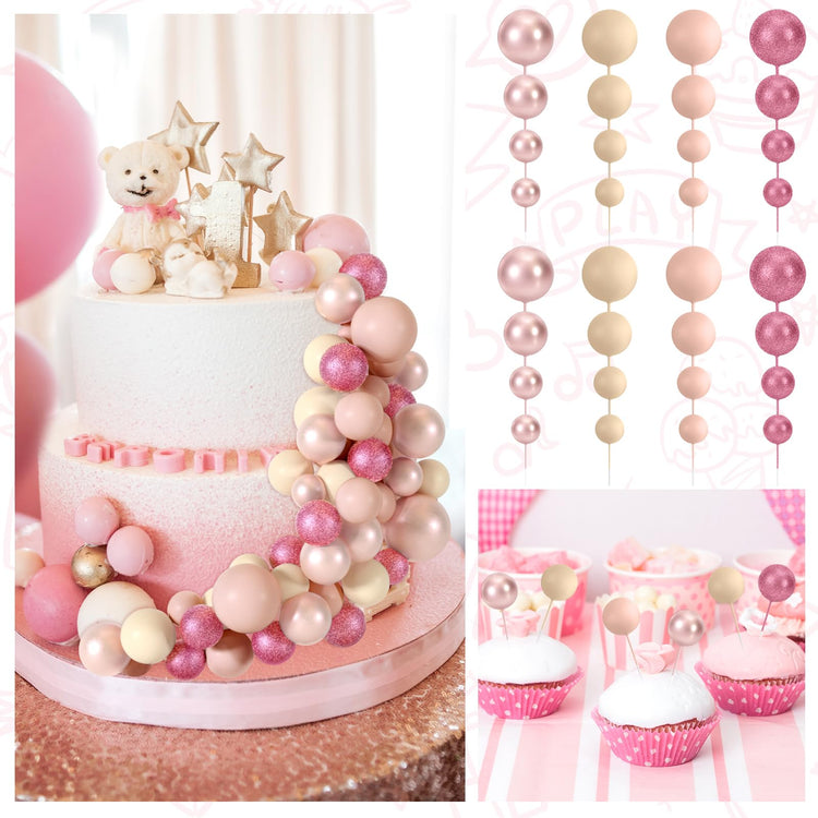 48 Pcs Balls Cake Topper Decorations Balloon Cupcake Toppers Foam Cake Topper Balls for Birthday Party Wedding Cake Deco (48 Count)