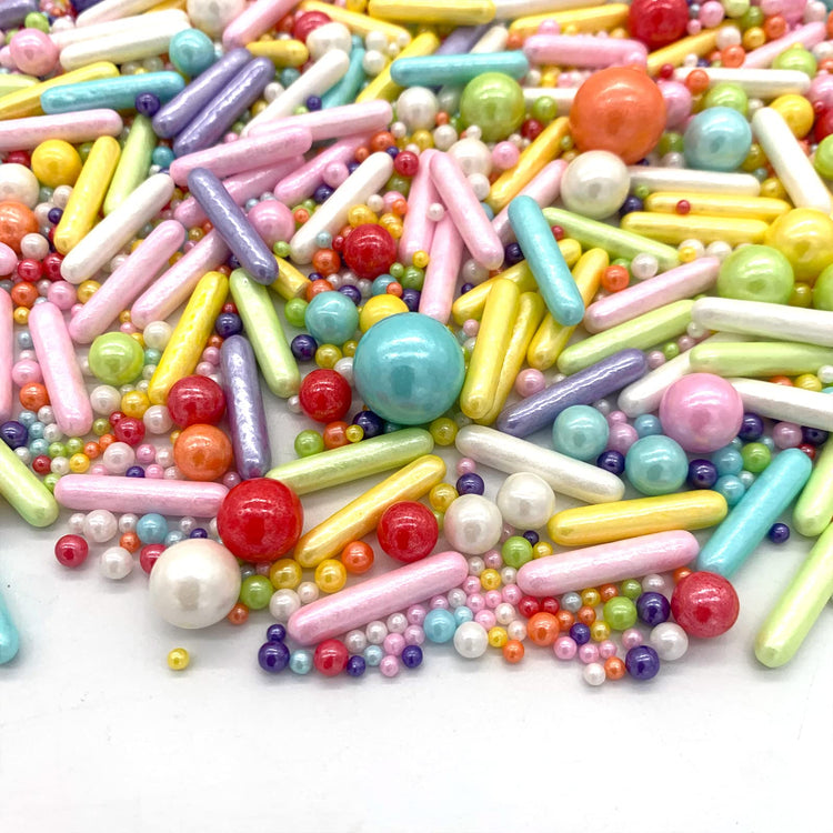 Rainbow Sprinkle Mix Pearl Sugar Candy Mix Size Baking Cake Decorations Cupcake Toppers Cookie Decorating Ice Cream Celebrations Shaker Jar Wedding Shower Party (4.58 Ounce)