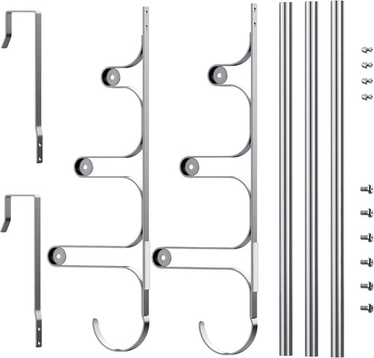 Over The Door Towel Rack, Over Door Towel Rack for Bathroom Door, Triple Towel Storage Holder with Hooks (Silver Gray, 17.32" L)