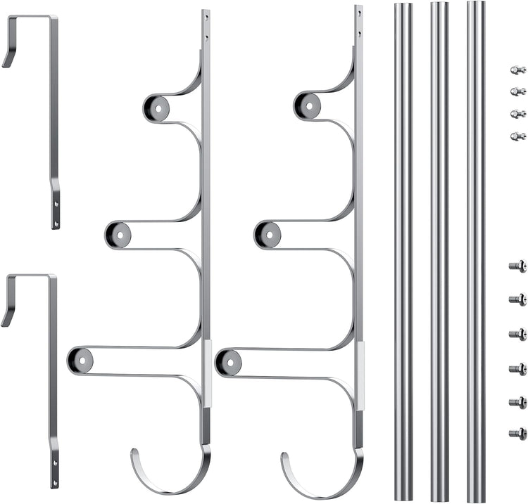 Over The Door Towel Rack, Over Door Towel Rack for Bathroom Door, Triple Towel Storage Holder with Hooks (Silver Gray, 17.32" L)