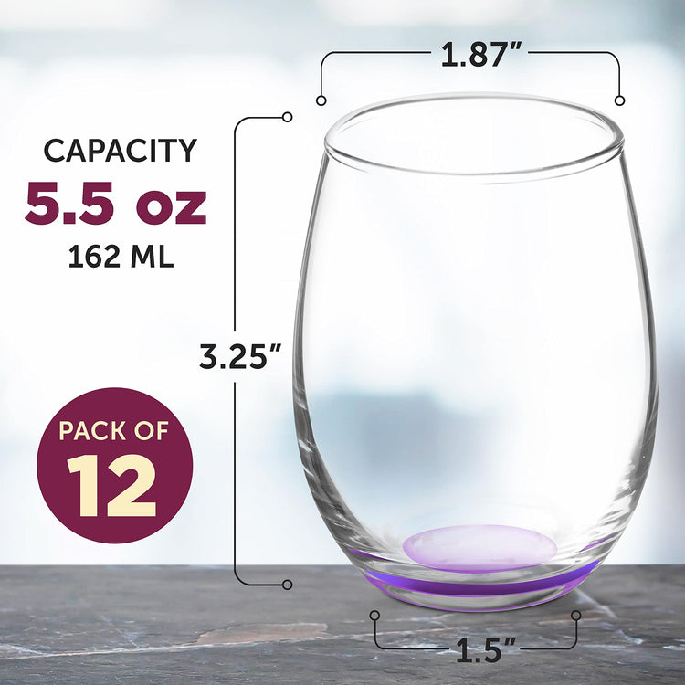 Stemless Wine Glasses by ARC 5.5 oz. Set of 12 (12 Count)