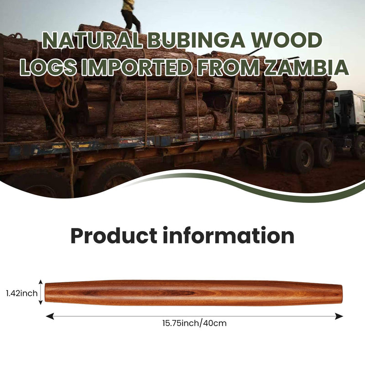 Natural Solid Bubinga Wood French Rolling Pin for Baking