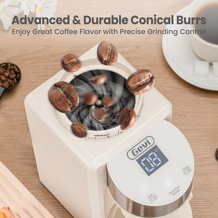 Gevi Coffee Grinder Electric,Coffee Bean Grinder with 35 Grind Settings for Espresso,Drip,French Press,Burr Coffee Grinder for Home Use,Anti-static Design,Beige