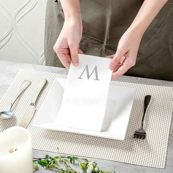 Luxenap 15.8 X 7.9 Inch Linen-Feel Guest Towels, 2000 Lettered Hand Towels - Silver Letter 'W', Sans Serif Font, White Paper Dinner Napkins, airlaid, For Restrooms And Tables - Restaurantware