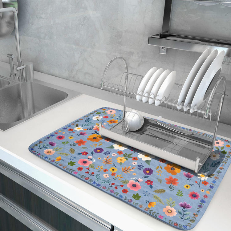 Colorful Flower Dish Drying Mat