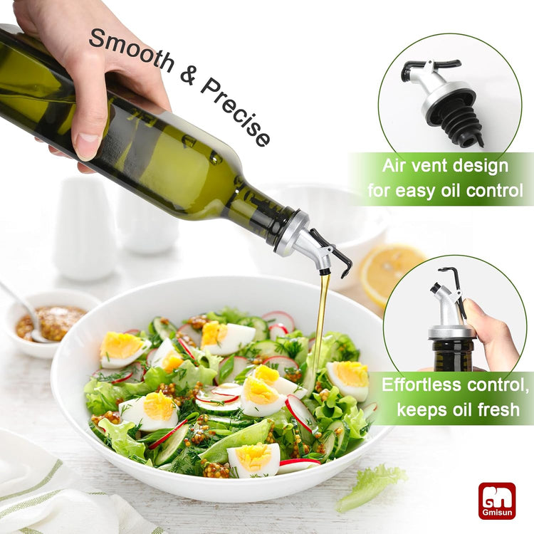 GMISUN Olive Oil Dispenser Bottle 4 Pack, Olive Oil Dispenser for Kitchen 17oz, Glass Cooking Soy Sauce Bottle Container Cruet with Plastic Pourer Spout, Green