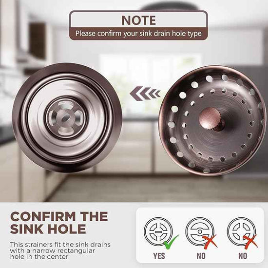 Mudder 3 Pcs Kitchen Sink Drain Strainer and Stopper Stainless Steel Garbage Disposal Plug with Handle Universal Anti-Clogging Kitchen Sink Filter Sieve Basket Strainer(Antique Copper)